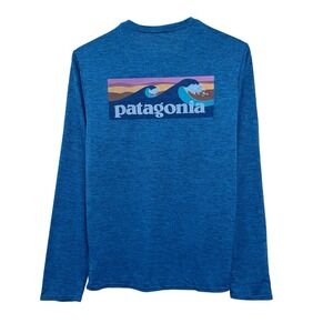 Patagonia Men's Sz Small Capilene Cool Daily 50+ UPF Blue Base Layer L/S T-Shirt